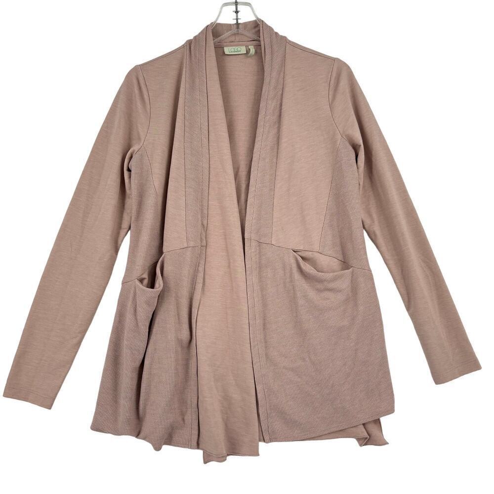 LOGO Lounge Lori Goldstein French Terry Open Cardigan Waffle Panels Beige XS